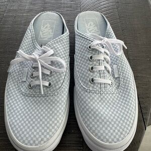 Vans Light Blue and White Checkered Lace-Up Sneakers